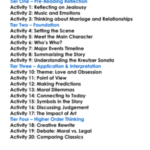 The Kreutzer Sonata Leo Tolstoy Worksheet Activity Booklet