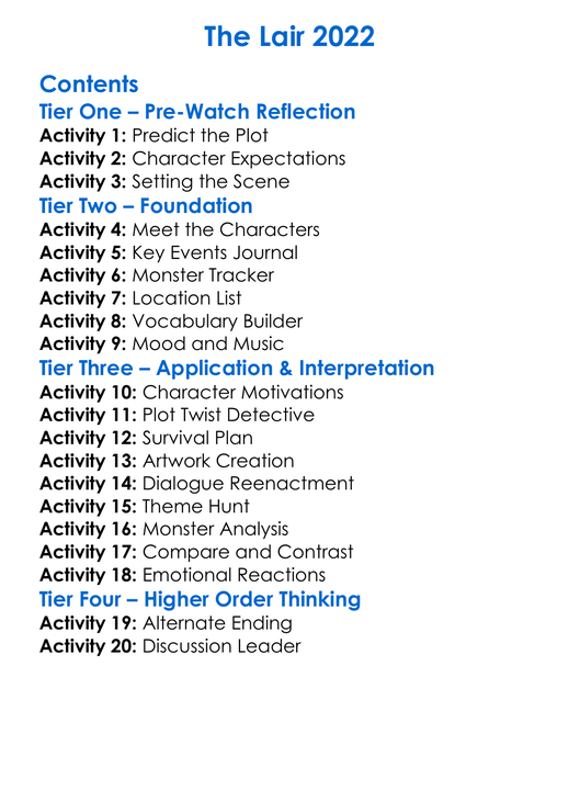 The Lair 2022 Worksheet Activity Booklet