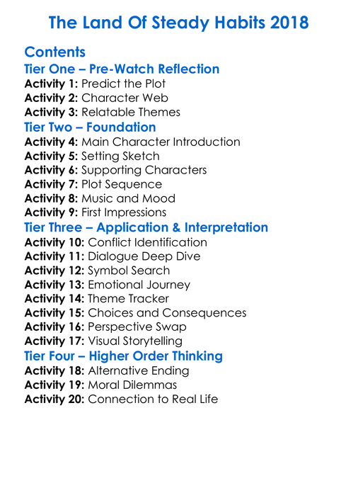 The Land Of Steady Habits 2018 Worksheet Activity Booklet