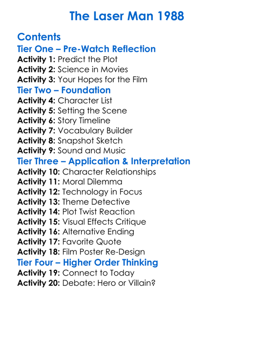 The Laser Man 1988 Worksheet Activity Booklet