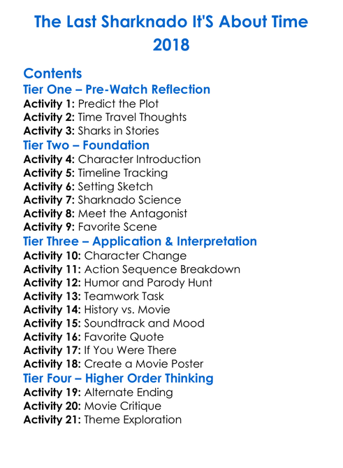 The Last Sharknado Its About Time 2018 Worksheet Activity Booklet