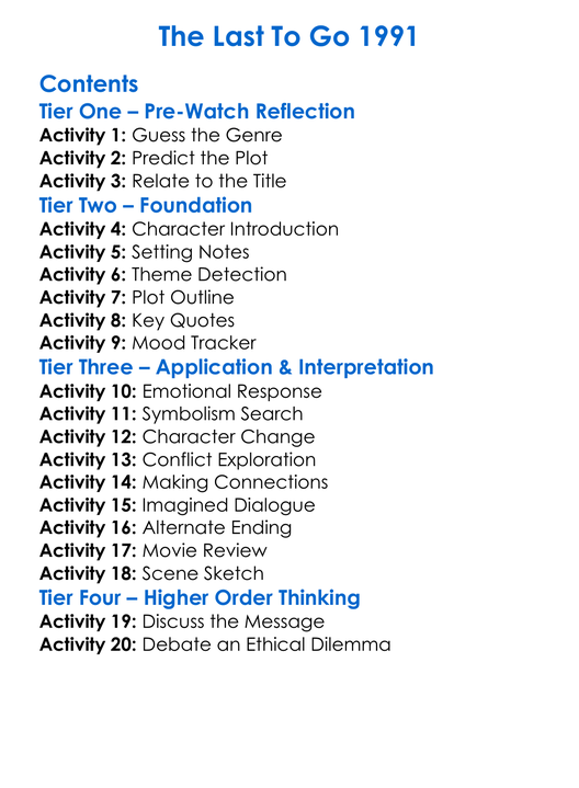 The Last To Go 1991 Worksheet Activity Booklet