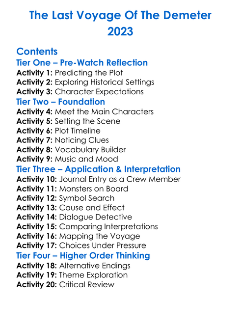 The Last Voyage Of The Demeter 2023 Worksheet Activity Booklet