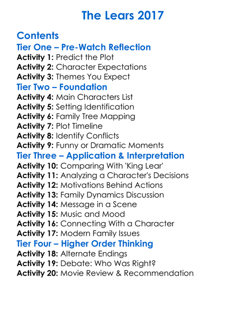 The Lears 2017 Worksheet Activity Booklet