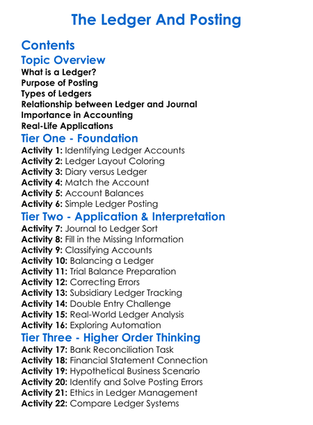 The Ledger And Posting Worksheet Activity Booklet
