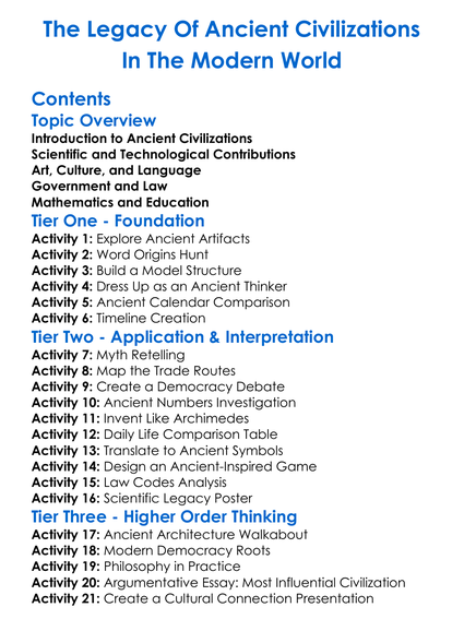 The Legacy Of Ancient Civilizations In The Modern World Worksheet Activity Booklet