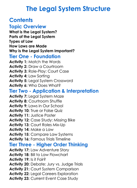 The Legal System Structure Worksheet Activity Booklet