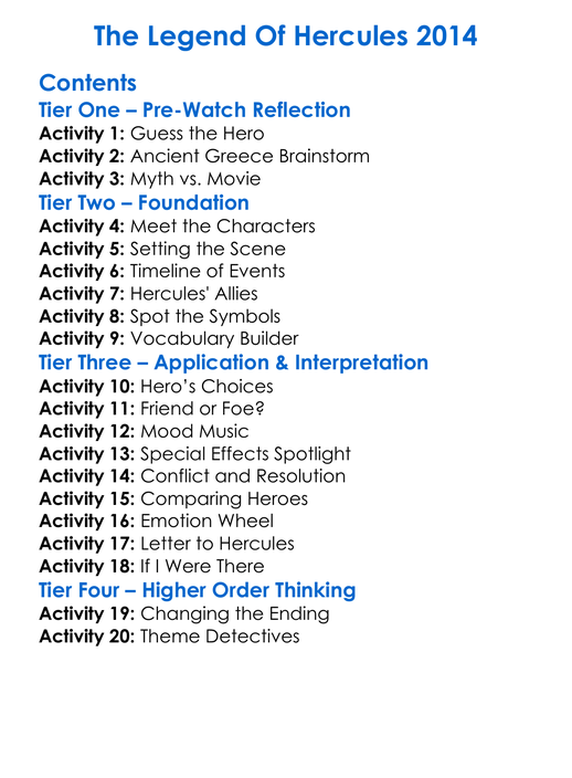 The Legend Of Hercules 2014 Worksheet Activity Booklet