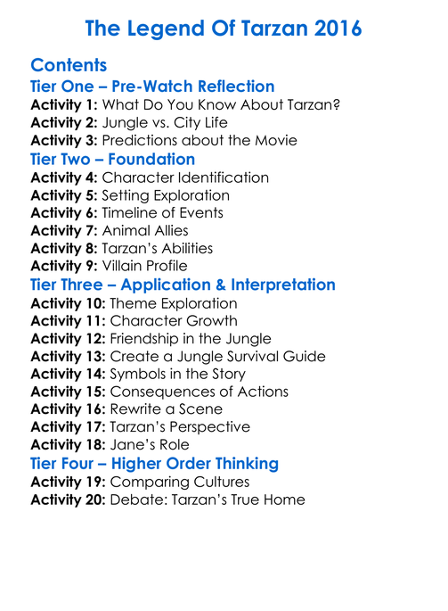 The Legend Of Tarzan 2016 Worksheet Activity Booklet