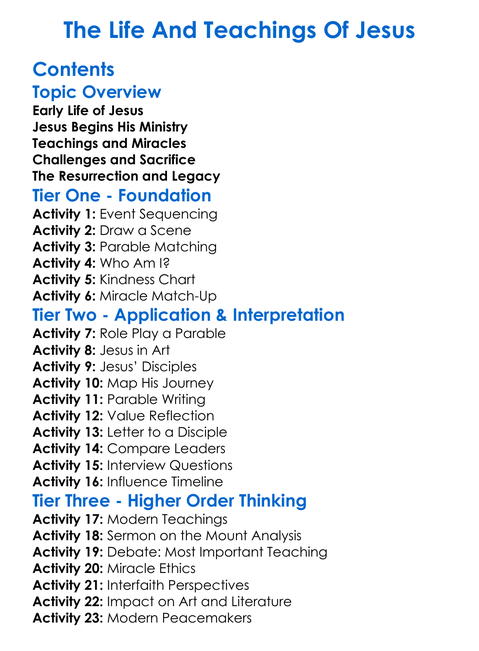 The Life And Teachings Of Jesus Worksheet Activity Booklet