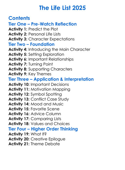 The Life List 2025 Worksheet Activity Booklet