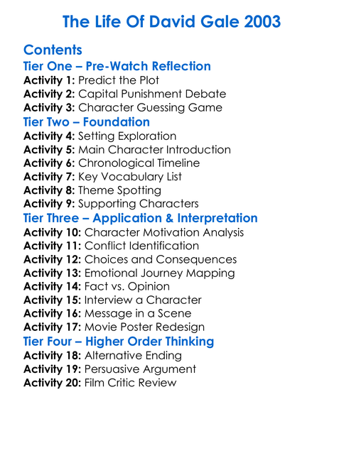 The Life Of David Gale 2003 Worksheet Activity Booklet