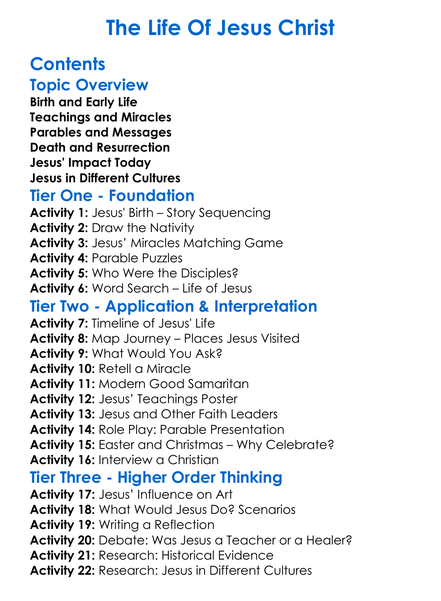 The Life Of Jesus Christ Worksheet Activity Booklet