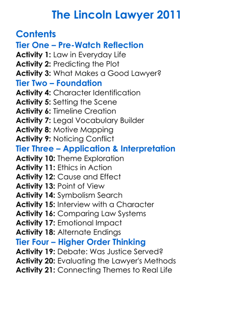 The Lincoln Lawyer 2011 Worksheet Activity Booklet