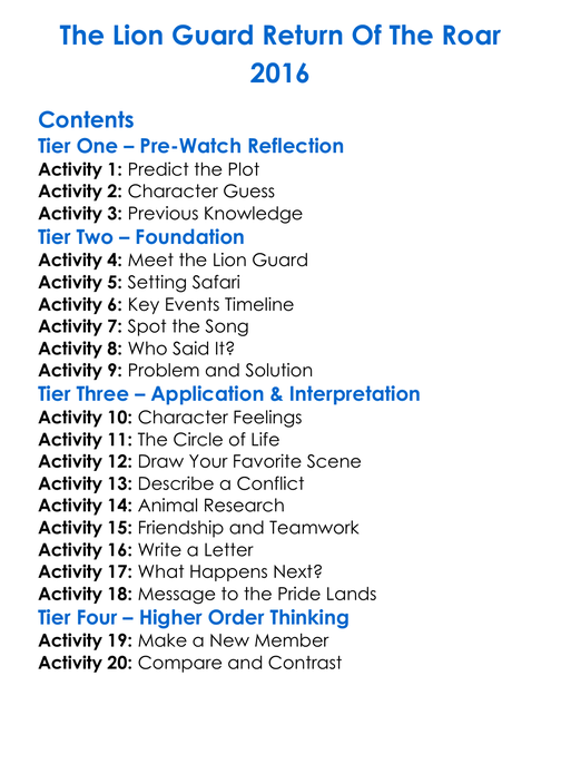 The Lion Guard Return Of The Roar 2016 Worksheet Activity Booklet