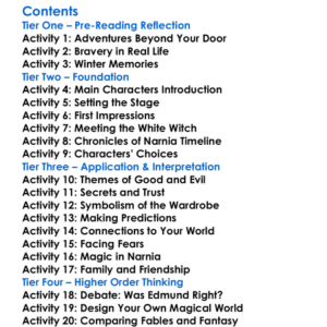 The Lion The Witch And The Wardrobe Cs Lewis Worksheet Activity Booklet