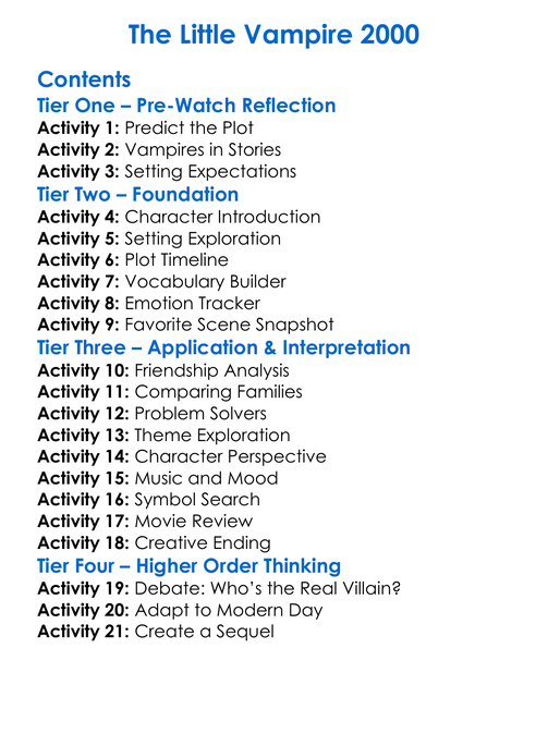 The Little Vampire 2000 Worksheet Activity Booklet