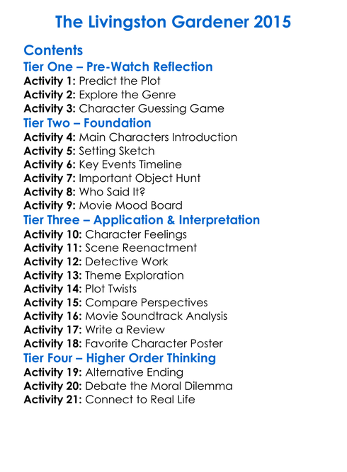 The Livingston Gardener 2015 Worksheet Activity Booklet