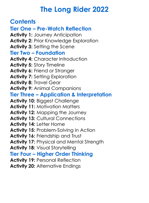 The Long Rider 2022 Worksheet Activity Booklet