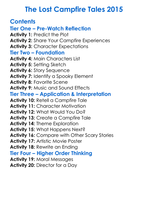 The Lost Campfire Tales 2015 Worksheet Activity Booklet