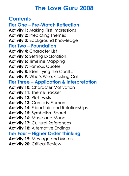 The Love Guru 2008 Worksheet Activity Booklet