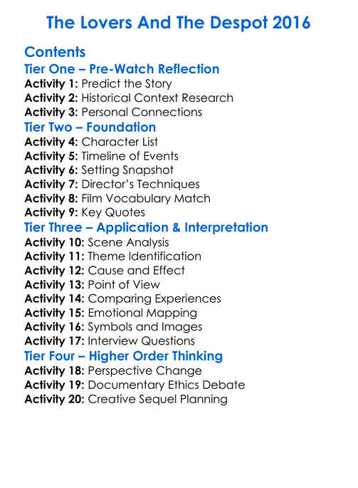 The Lovers And The Despot 2016 Worksheet Activity Booklet