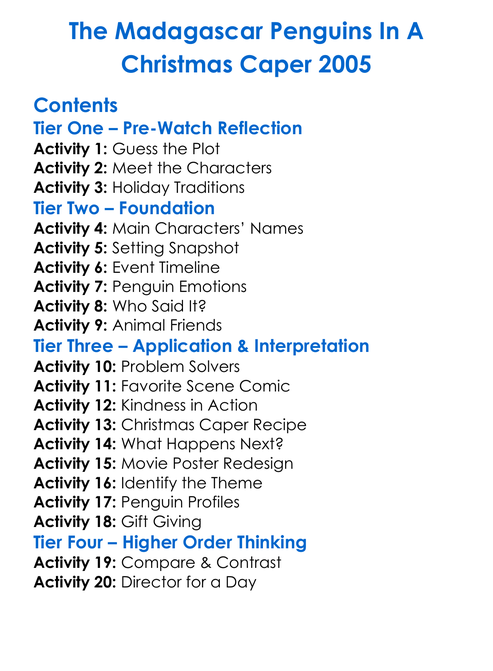 The Madagascar Penguins In A Christmas Caper 2005 Worksheet Activity Booklet