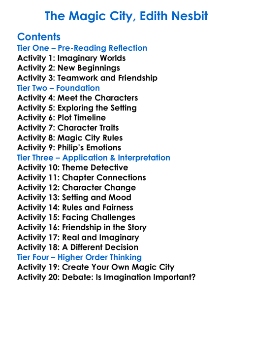 The Magic City Edith Nesbit Worksheet Activity Booklet