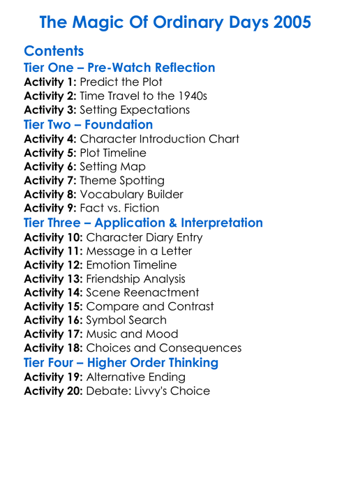 The Magic Of Ordinary Days 2005 Worksheet Activity Booklet