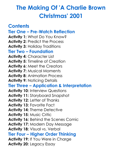 The Making Of A Charlie Brown Christmas 2001 Worksheet Activity Booklet