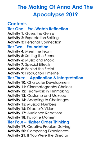 The Making Of Anna And The Apocalypse 2019 Worksheet Activity Booklet