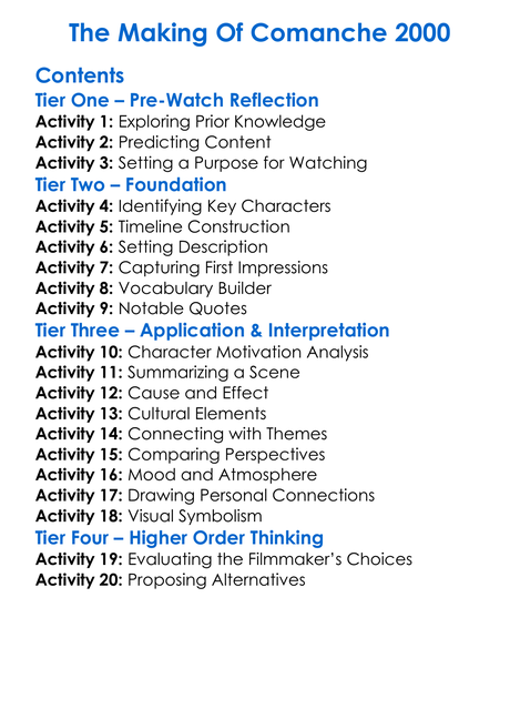 The Making Of Comanche 2000 Worksheet Activity Booklet