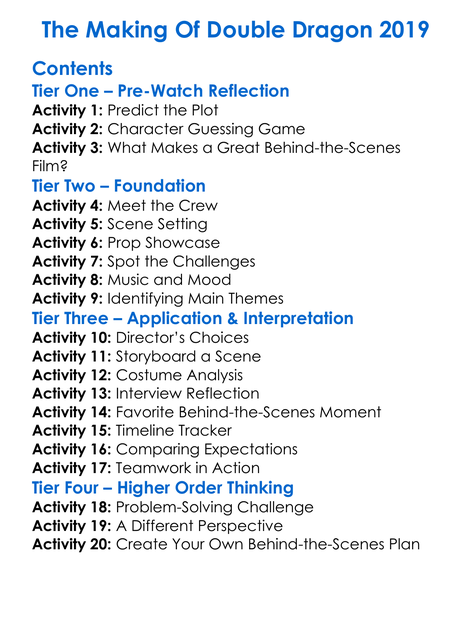 The Making Of Double Dragon 2019 Worksheet Activity Booklet