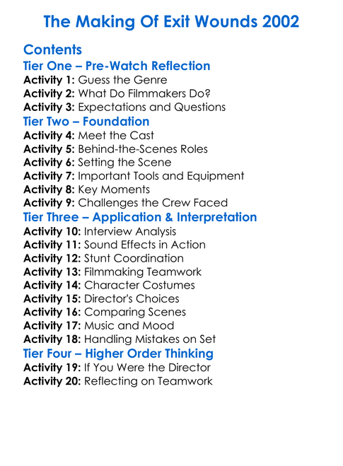 The Making Of Exit Wounds 2002 Worksheet Activity Booklet
