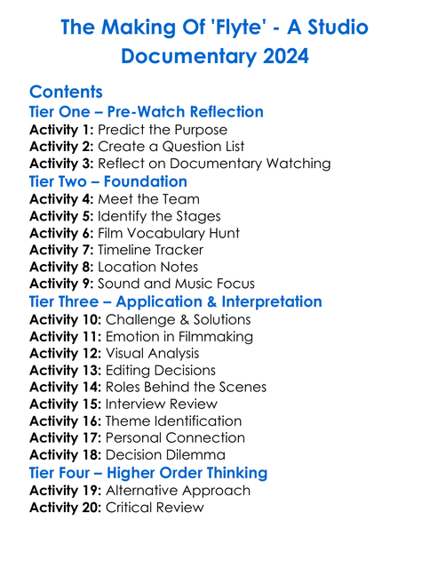 The Making Of Flyte Worksheet Activity Booklet
