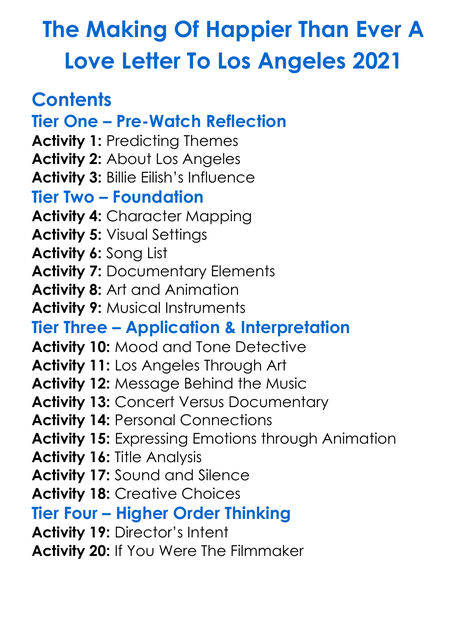 The Making Of Happier Than Ever A Love Letter To Los Angeles 2021 Worksheet Activity Booklet