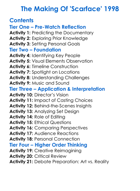 The Making Of Scarface 1998 Worksheet Activity Booklet