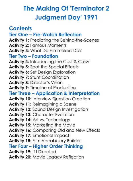 The Making Of Terminator 2 Judgment Day 1991 Worksheet Activity Booklet