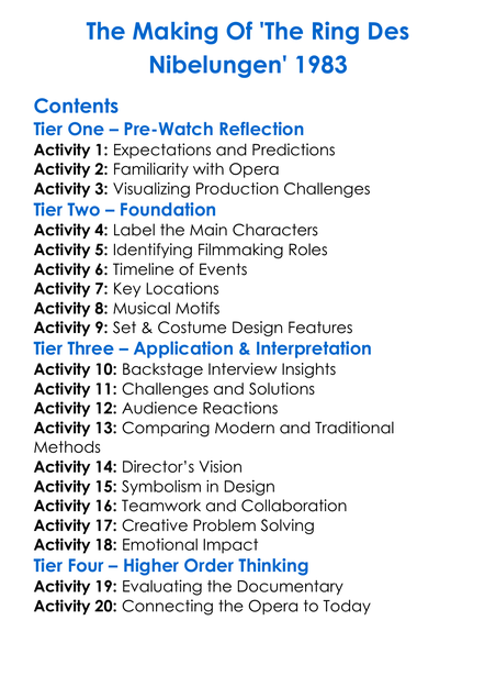 The Making Of The Ring Des Nibelungen 1983 Worksheet Activity Booklet