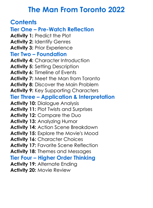 The Man From Toronto 2022 Worksheet Activity Booklet