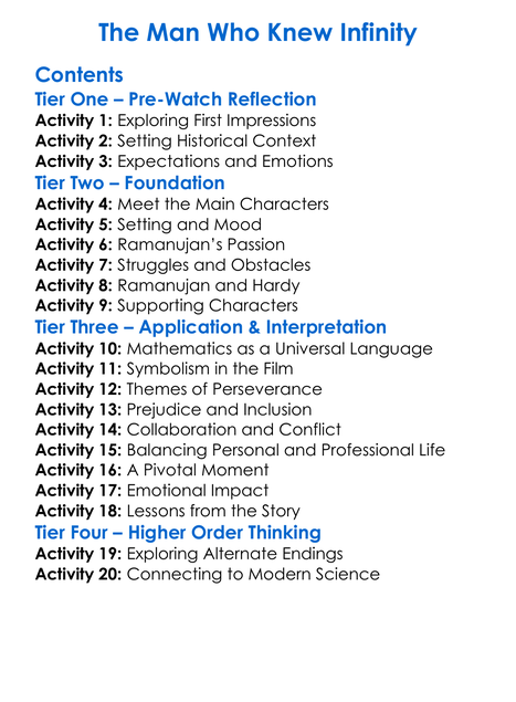 The Man Who Knew Infinity Worksheet Activity Booklet