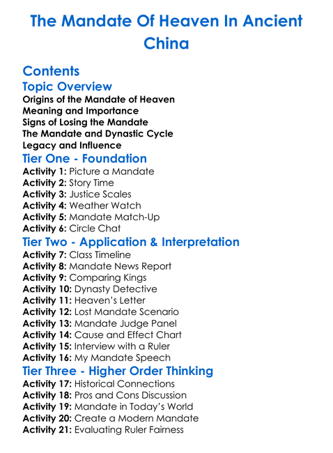 The Mandate Of Heaven In Ancient China Worksheet Activity Booklet