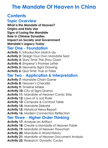 The Mandate Of Heaven In China Worksheet Activity Booklet