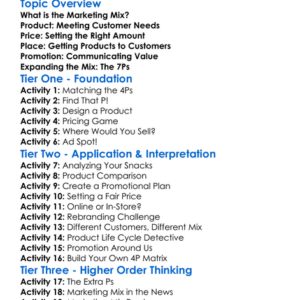 The Marketing Mix Worksheet Activity Booklet