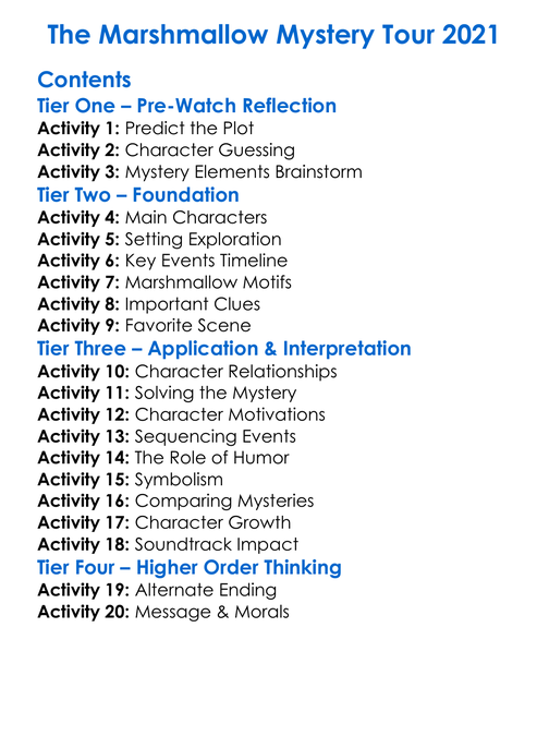 The Marshmallow Mystery Tour 2021 Worksheet Activity Booklet