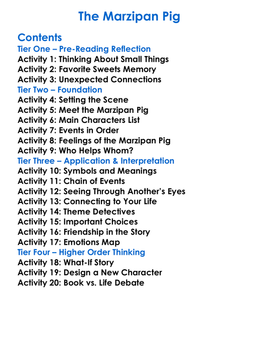 The Marzipan Pig Worksheet Activity Booklet