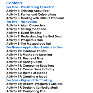 The Masque Of The Red Death Edgar Allan Poe Worksheet Activity Booklet