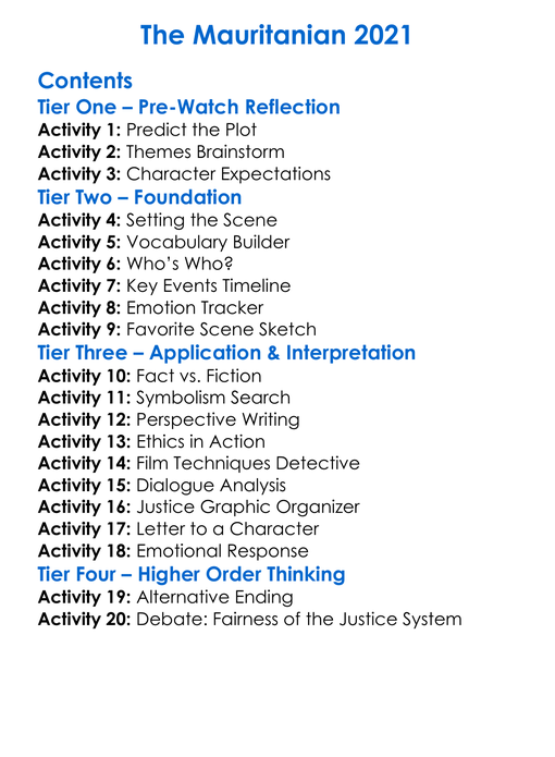 The Mauritanian 2021 Worksheet Activity Booklet