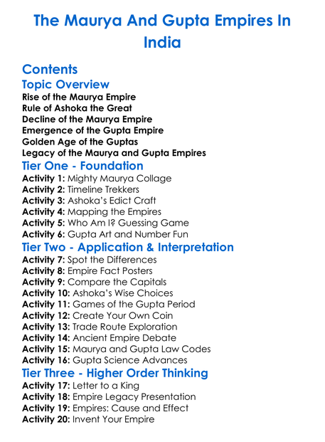 The Maurya And Gupta Empires In India Worksheet Activity Booklet