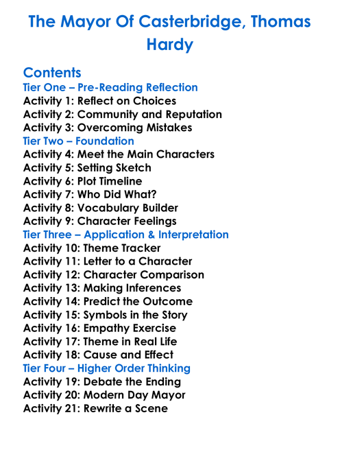 The Mayor Of Casterbridge Thomas Hardy Worksheet Activity Booklet